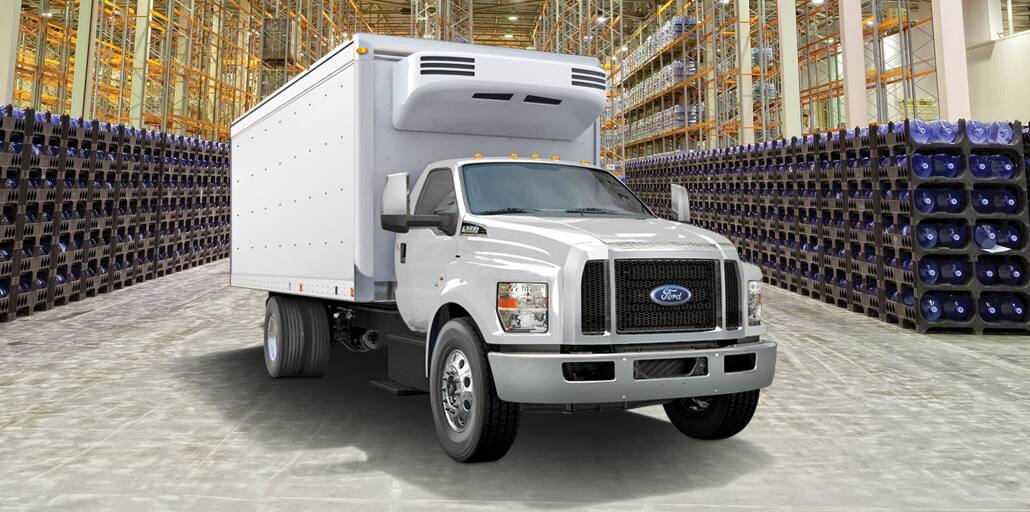 Ford Medium Duty in warehouse with trailer attached